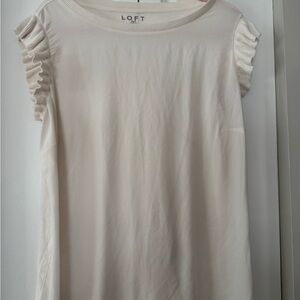 LOFT Women's Cream Ruffle Sleeve Top